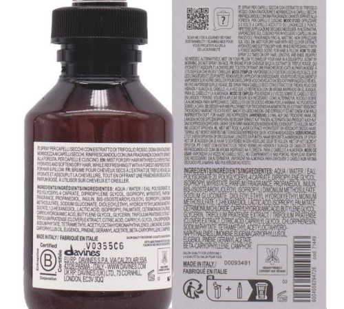 Відновлювальний спрей Davines Naturaltech Revitalizing Hair Mist для зволоження сухого волосся, 100 мл
