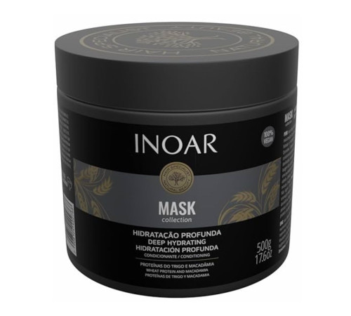 Липидная маска Inoar Macadamia Mask для глубокого увлажнения волос, 500 мл (заводская)