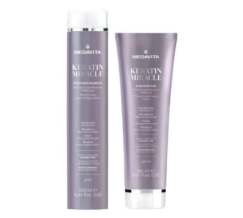 Набір Medavita Keratin Miracle Sleek Hair DUO шампунь і маска для пухнастого та неслухняного волосся 250/150 мл