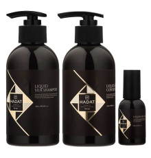 Набір "Рідкий Шовк" Hadat Liquid Silk TRIO шампунь, кондиціонер, олія для відновлення блиску та гладкості волосся 2х250/60 мл