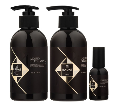 Набір "Рідкий Шовк" Hadat Liquid Silk TRIO шампунь, кондиціонер, олія для відновлення блиску та гладкості волосся 2х250/60 мл