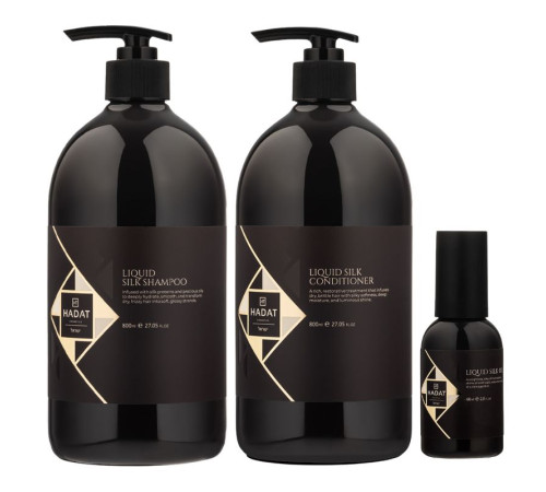 Набір "Рідкий Шовк" Hadat Liquid Silk TRIO шампунь, кондиціонер, олія для відновлення блиску та гладкості волосся 2х800/60 мл