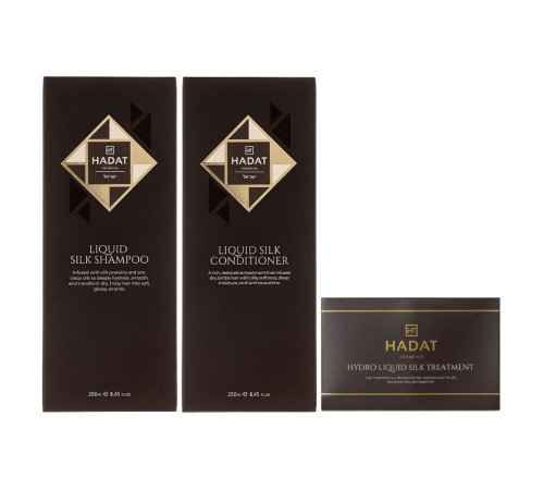 Набір "Рідкий Шовк" Hadat Liquid Silk TRIO шампунь, кондиціонер, маска для відновлення блиску та гладкості волосся 2х250/300 мл
