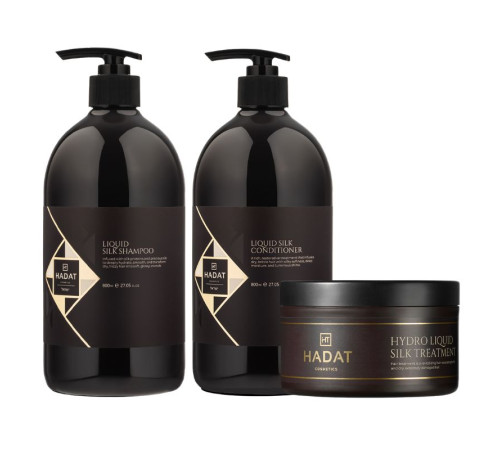 Набір "Рідкий Шовк" Hadat Liquid Silk TRIO шампунь, кондиціонер, маска для відновлення блиску та гладкості волосся 2х800/300 мл