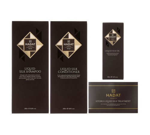 Набір Hadat Liquid Silk QUAD шампунь, кондиціонер, маска, олія для відновлення блиску та гладкості волосся 2х250/300/60 мл