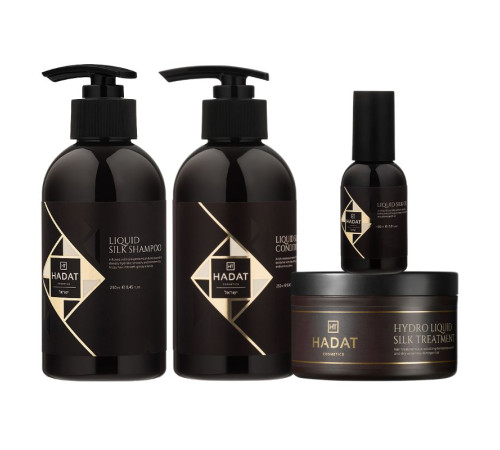 Набір Hadat Liquid Silk QUAD шампунь, кондиціонер, маска, олія для відновлення блиску та гладкості волосся 2х250/300/60 мл