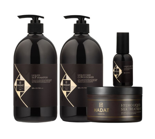 Набір Hadat Liquid Silk QUAD шампунь, кондиціонер, маска, олія для відновлення блиску та гладкості волосся 2х800/300/60 мл