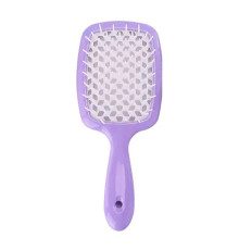 Продувний широкий гребінець Janeke для укладання волосся та сушіння феном Superbrush Plus Hollow Comb фіолетовий з білими зубчиками