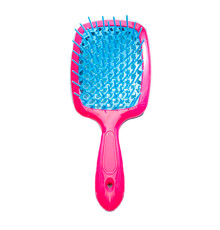 Продувний широкий гребінець Janeke для укладання волосся та сушіння феном Superbrush Plus Hollow Comb малиновий з синіми зубчиками