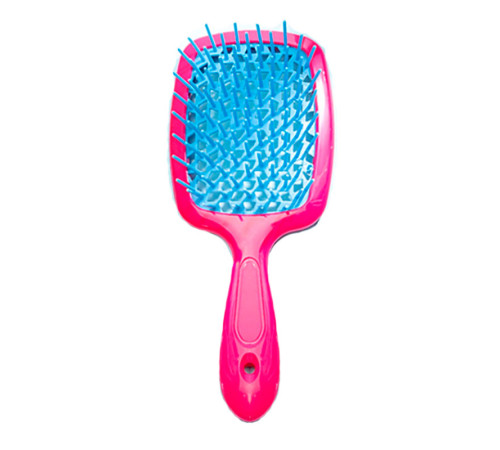 Продувний широкий гребінець Janeke для укладання волосся та сушіння феном Superbrush Plus Hollow Comb малиновий з синіми зубчиками