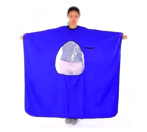 Парикмахерский пеньюар-накидка для клиента с окошком для телефона синий
