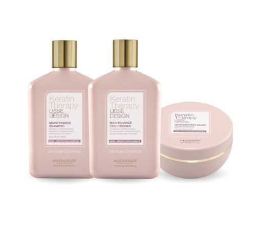 Набір Alfaparf Milano Lisse Design Keratin Therapy TRIO шампунь, кондиціонер, маска для блиску та шовковистості волосся 2x250+200 мл