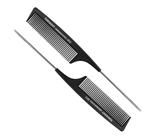 Тонкая карбоновая антистатическая расческа Toni&Guy с металлическим кончиком, черная (0912) 