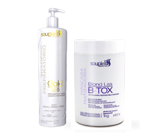 Набір ботоксу SoupleLiss Máscara Matizadora B-tox Blond для блонду, 2х1000 мл (заводські)