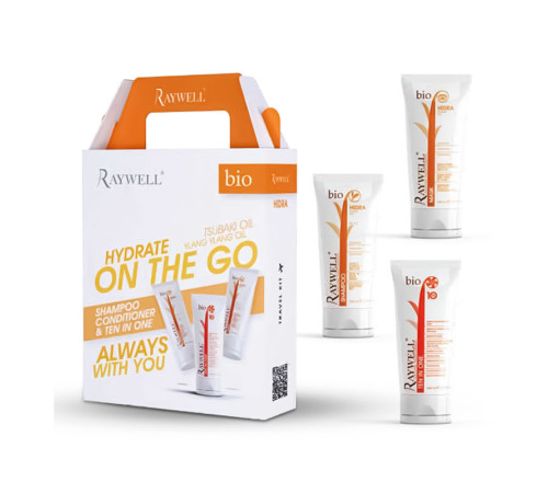 Дорожній набір Raywell Bio Hidra Travel Kit шампунь, маска та крем 10 в 1 для зволоження волосся (RR381), 3*100 мл