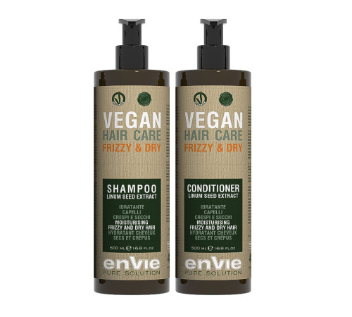 Набір Envie Vegan Frizzy and Dry Linum Seed Extract шампунь та кондиціонер для сухого та кучерявого волосся (EN854/EN860)