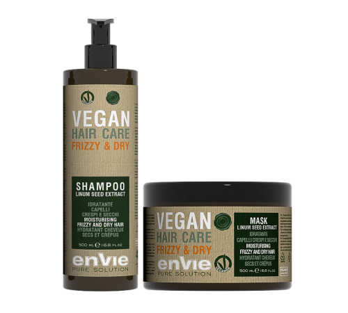 Набір Envie Vegan Frizzy and Dry Linum Seed Extract шампунь і маска для сухого і кучерявого волосся (EN854/EN861)