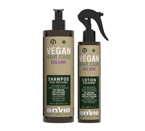 Набір Envie Vegan Volume Rice Proteins шампунь та лосьйон-спрей для об'єму тонкого і ламкого волосся з протеїнами рису, 500+200 мл (EN855/EN857) 