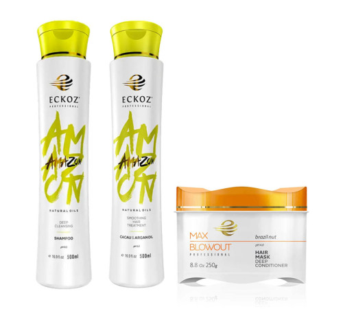 Набір Max Blowout Amazon Cacau&Argan Oil шампунь глибокого очищення, кератин і маска, 50/100/50 г (розлив)