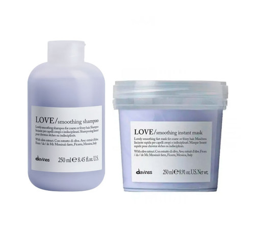 Набір Davines Love Lovely Smoothing шампунь та маска для розгладження волосся, 2х250 мл