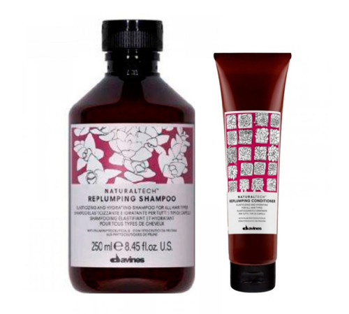 Набір Davines Natural Tech Replumping шампунь та кондиціонер для ущільнення волосся, 250/150 мл