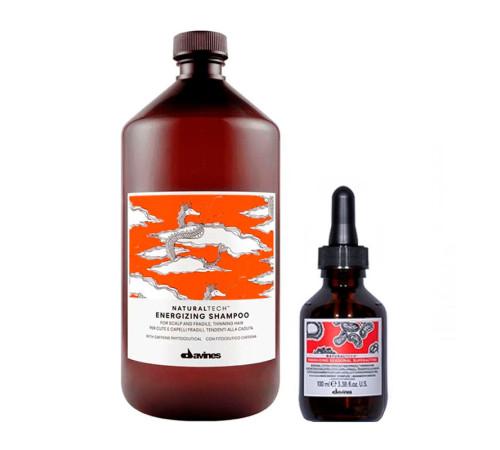 Набір Davines Natural Tech Energizing DUO енергетичний шампунь та лосьйон проти випадіння волосся, 1000/100 мл