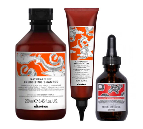 Набор Davines Natural Tech Energizing TRIO энергетический шампунь, гель и лосьон против выпадения волос, 250/150/100 мл