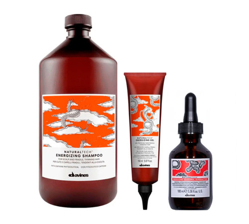 Набор Davines Natural Tech Energizing TRIO энергетический шампунь, гель и лосьон против выпадения волос, 1000/150/100 мл
