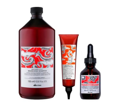 Набор Davines Natural Tech Energizing TRIO энергетический шампунь, гель и лосьон против выпадения волос, 1000/150/100 мл