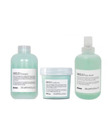 Набір Davines Melu TRIO шампунь, кондиціонер та термозахисний спрей для запобігання ламкості волосся, 3х250 мл