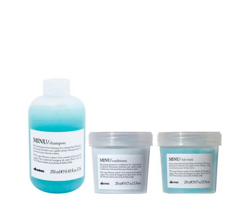 Набір Davines Minu TRIO шампунь, кондиціонер та маска для збереження кольору фарбованого волосся, 3х250 мл