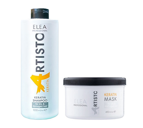 Набір Elea Professional Artisto Keratin DUO шампунь і маска з кератином для пошкодженого волосся, 1000/490 мл