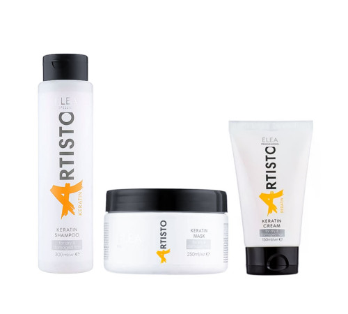 Набор Elea Professional Artisto Keratin TRIO шампунь, маска и крем с кератином для поврежденных волос, 300/250/150 мл