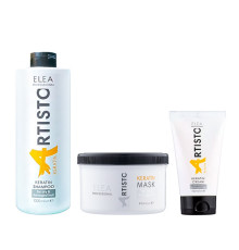 Набір Elea Professional Artisto Keratin TRIO шампунь, маска і крем з кератином для відновлення пошкодженого волосся, 1000/490/150 мл