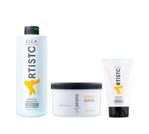 Набор Elea Professional Artisto Keratin TRIO шампунь, маска и крем с кератином для поврежденных волос, 1000/490/150 мл