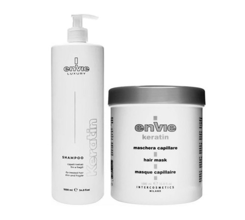 Набір Envie Luxury Keratin шампунь та маска для пошкодженого волосся з кератином (EN451/EN450), 2х500 г (розлив)