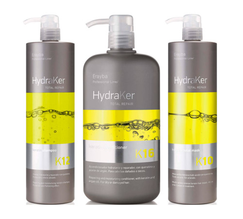 Набір для волосся Erayba TRIO HydraKer Keratin шампунь, кондиціонер та маска для зволоження та відновлення волосся, 3х1000 мл