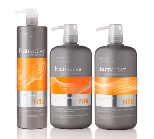 Набір Erayba TRIO NutriActive Collastin шампунь, кондиціонер маска для пошкодженого волосся, 3х1000 мл