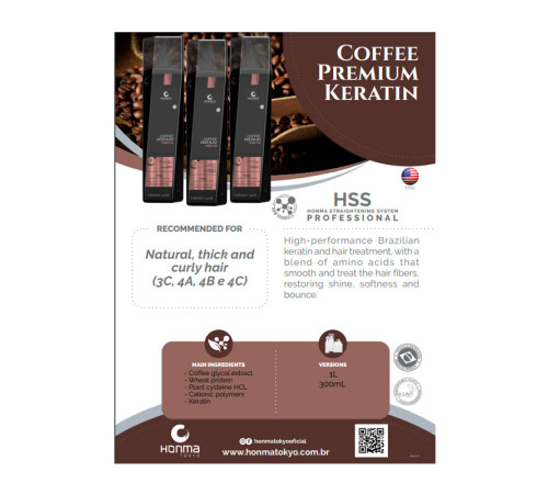 Набір Honma Tokyo Coffee Premium Keratin Intensive шампунь, кератин, маска, 3х300 мл (заводські) 