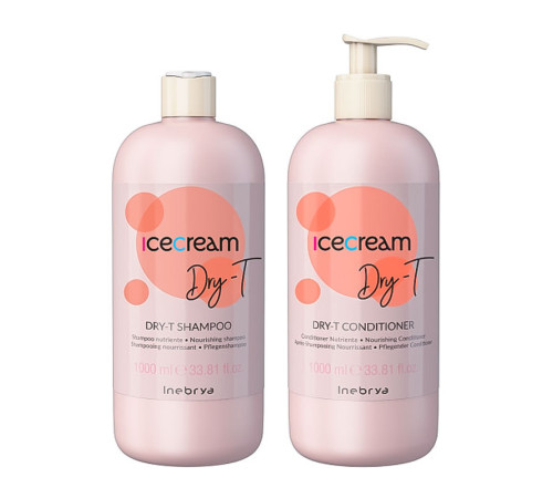 Набір Inebrya Ice cream Dry-T живильні шампунь і кондиціонер для сухого та пошкодженого волосся, 2х1000 мл