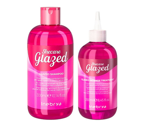 Набір Inebrya Shecare Glazed Duo для блиску волосся з ефектом глазурування шампунь та крем, 300/250 мл