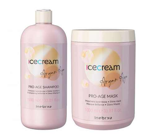Набір Inebrya Argan Oil Pro-Age DUO з аргановим маслом для фарбованого волосся шампунь та маска, 2х1000 мл