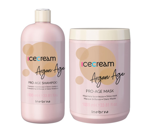 Набір Inebrya Argan Oil Pro-Age DUO з аргановим маслом для фарбованого волосся шампунь та маска, 2х1000 мл
