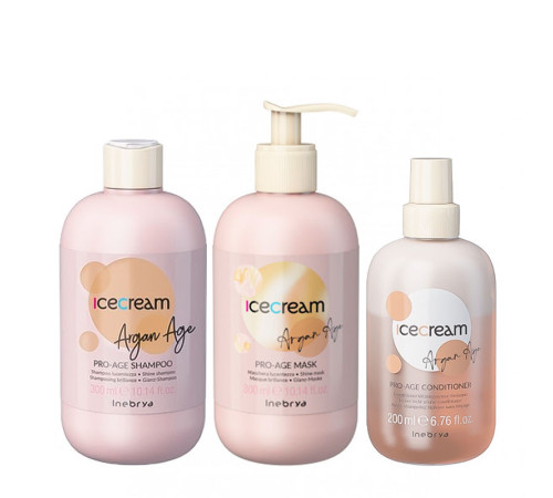 Набір Inebrya Argan Oil Pro-Age TRIO з аргановим маслом для фарбованого волосся шампунь+маска+кондиціонер, 300/300/200 мл