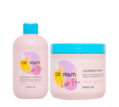 Набір Inebrya Ice Cream Liss Pro Liss Perfect DUO шампунь та маска для жорсткого та пухнастого волосся, 300/500 мл