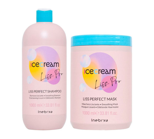 Набір Inebrya Ice Cream Liss Pro Liss Perfect DUO шампунь та маска для жорсткого та пухнастого волосся, 2х1000 мл
