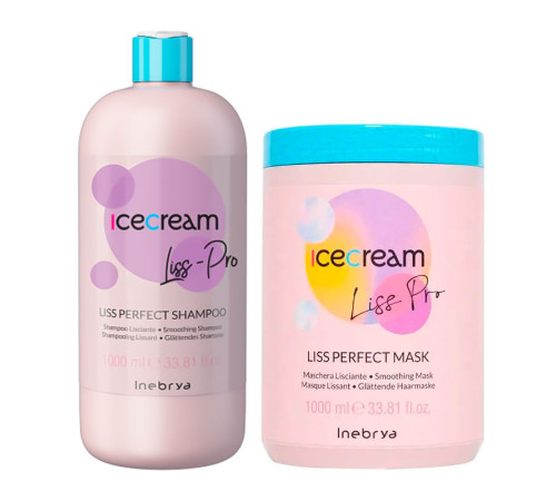 Набір Inebrya Ice Cream Liss Pro Liss Perfect DUO шампунь та маска для жорсткого та пухнастого волосся, 2х1000 мл