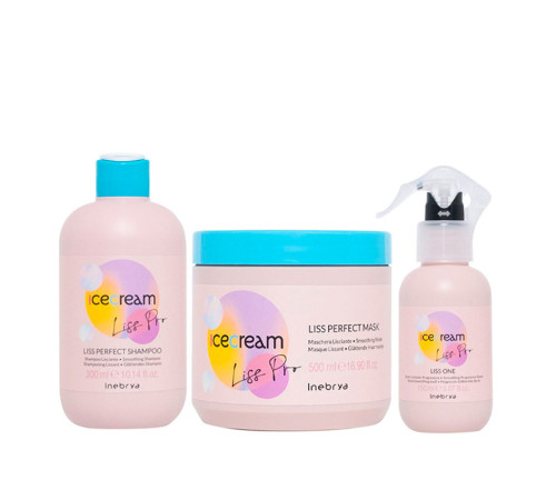 Набір Inebrya Ice Cream Liss Pro Liss Perfect TRIO шампунь, маска і спрей для жорсткого та пухнастого волосся, 300/500/150 мл
