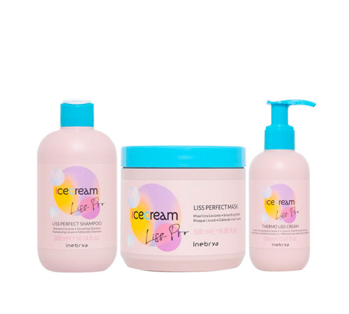 Набір Inebrya Ice Cream Liss Pro Liss Perfect TRIO шампунь, маска і крем для жорсткого та пухнастого волосся, 300/500/150 мл