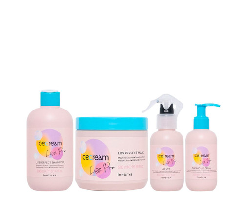 Набір Inebrya Ice Cream Liss Pro Liss шампунь, маска, спрей, крем для жорсткого волосся, 300/500/150/150 мл